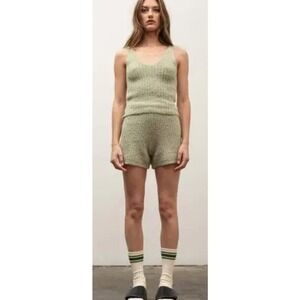 Fuzzy Knit‎ V Neck Tank Top Sweater Green Size L